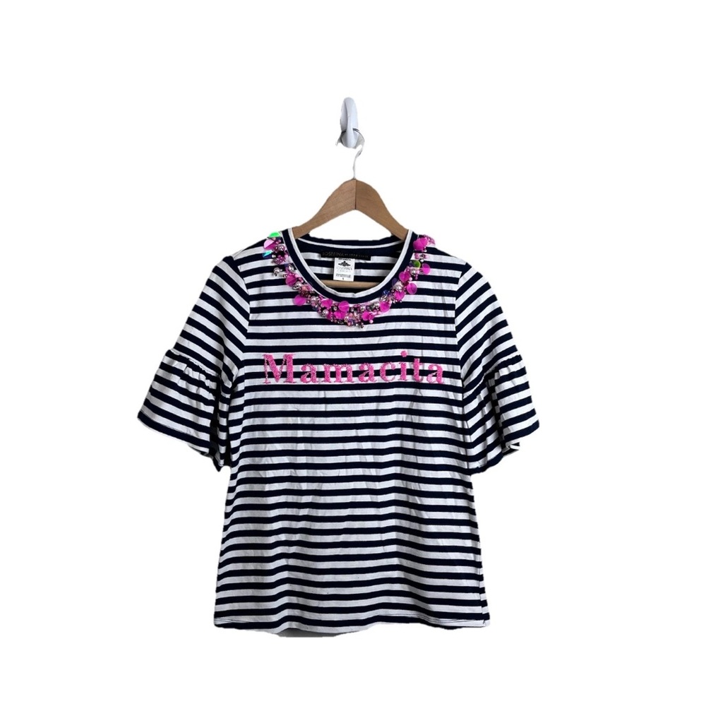 Josefina By Vero Solis Mamacita Stipe Beaded Graphic Top